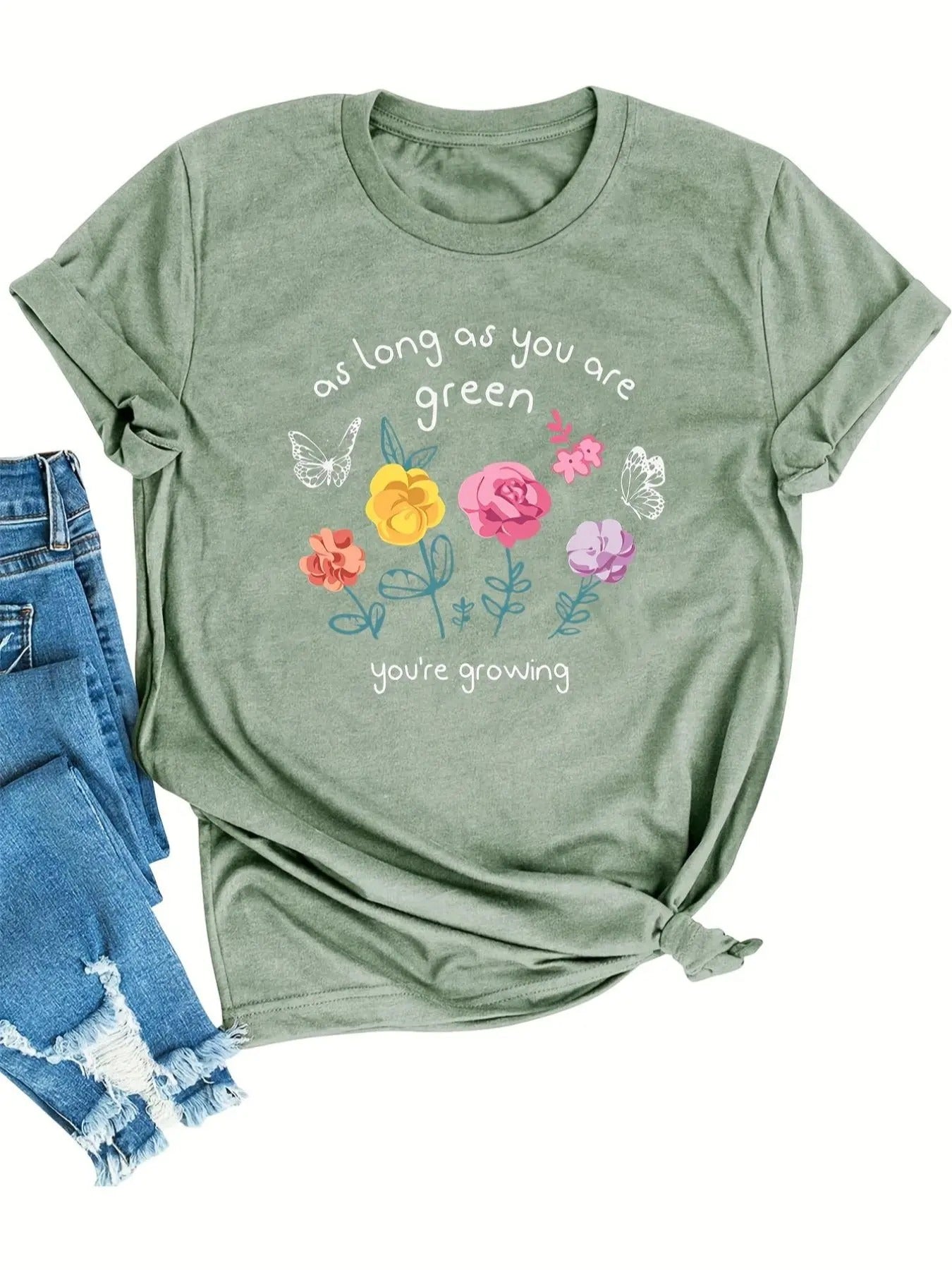 Women'WB shield Floral & Letter Print Round Neck Graphic Tee, Vintage Trendy Casual Short Sleeve T-shirt For Daily Wear,...
