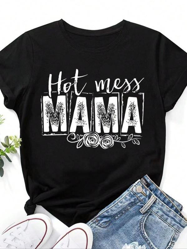 Women'WB shield Floral & Letter Print Round Neck Graphic Tee, Vintage Trendy Casual Short Sleeve T-shirt For Daily Wear,...