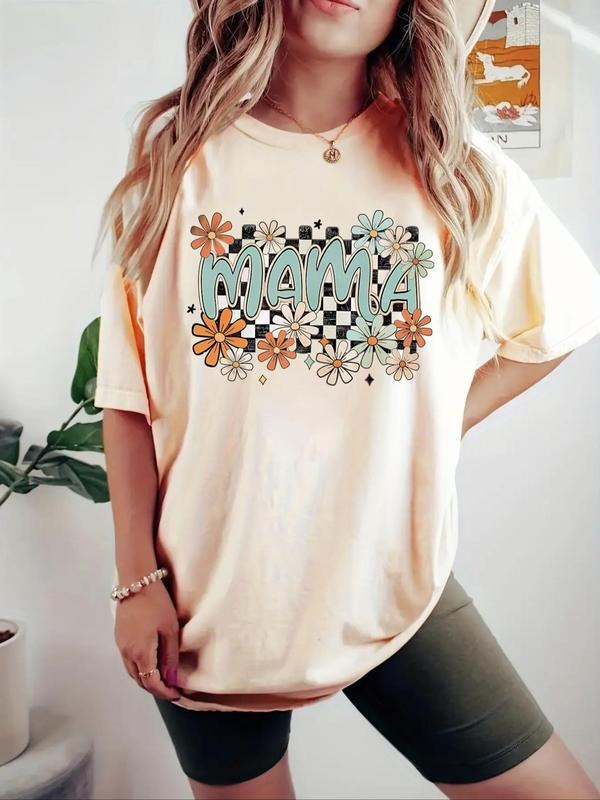 Women'WB shield Floral & Letter Print Round Neck Graphic Tee, Vintage Trendy Casual Short Sleeve T-shirt for Daily Wear,...