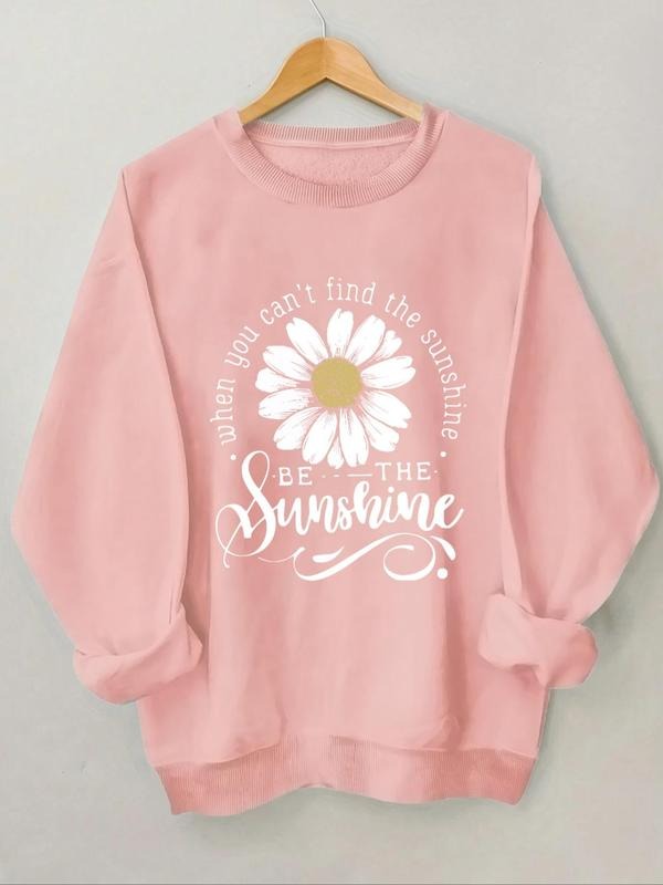 Women'WB shield Floral & Letter Print Round Neck Sweatshirt, Casual Long Sleeve Crew Neck Pullover for Fall & Winter,...
