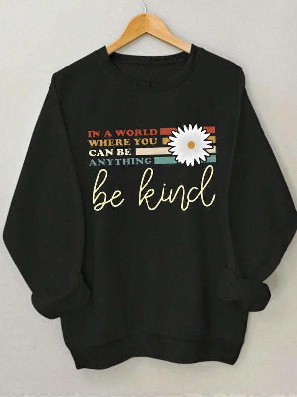 Women'WB shield Floral & Letter Print Round Neck Sweatshirt, Casual Long Sleeve Crew Neck Pullover for Spring & Fall,...