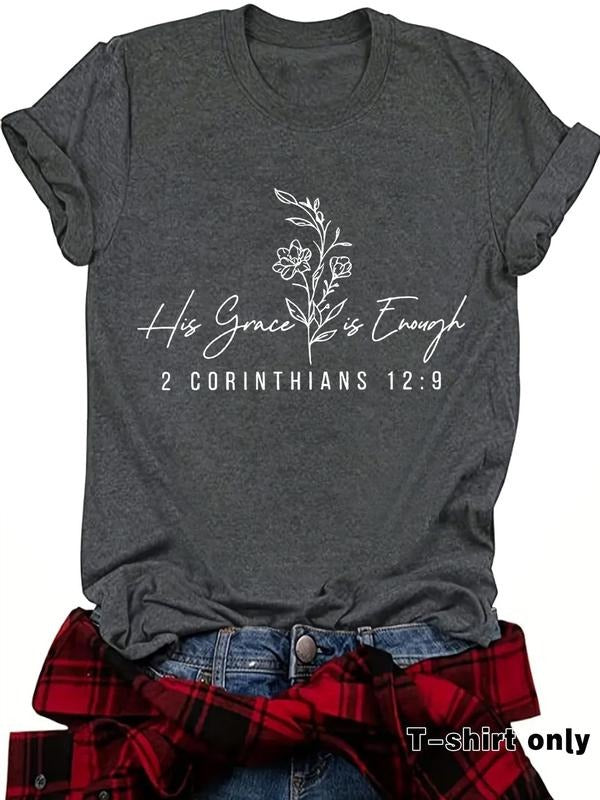 Women'WB shield Floral & Letter Print Round Neck Tee, Casual Short Sleeve Crew Neck T-shirt for Summer, Fashion Women'WB...