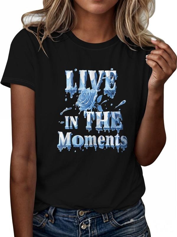 Women'WB shield Floral & Letter Print Round Neck Tee, Casual Short Sleeve T-shirt for Daily Wear, Ladies Spiky hair...