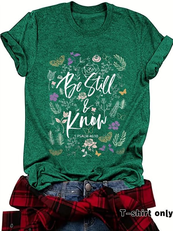Women'WB shield Floral & Letter Print Round Neck Tee, Trendy Casual Crew Neck Short Sleeve T-shirt for Daily Wear, Ladies...