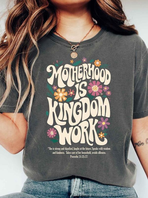 Women'WB shield Floral & Letter Print Round Neck Tee, Vintage Trendy Casual Short Sleeve T-shirt for Daily Wear, Ladies...