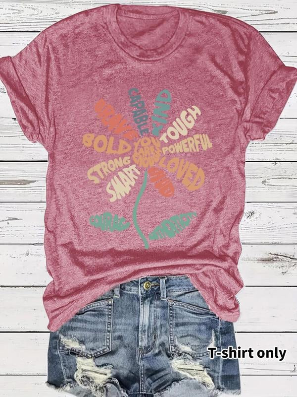 Women'WB shield Floral & Letter Print Round Neck Tee, Vintage Trendy Casual Short Sleeve T-shirt for Daily Wear, Ladies...