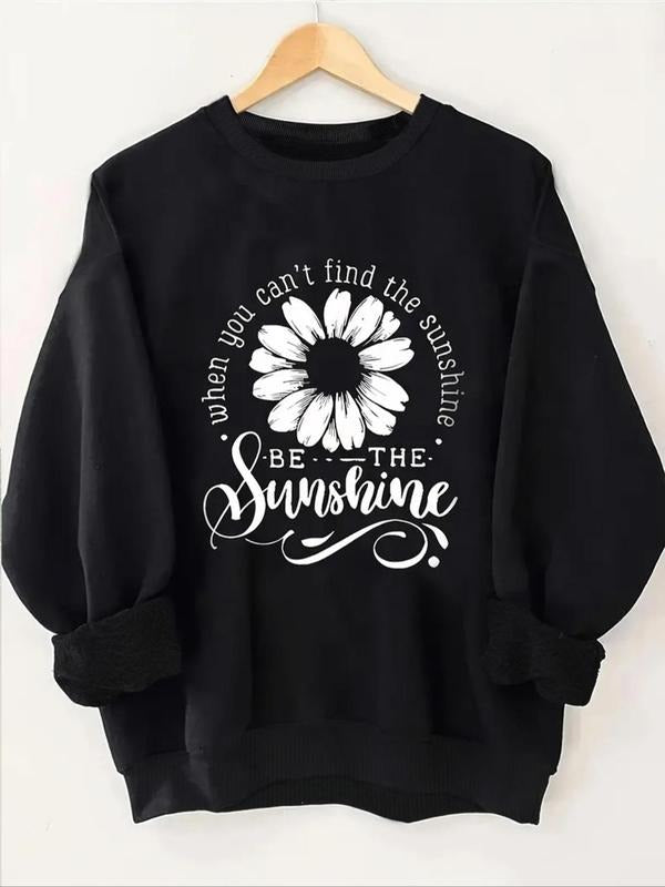 Women'WB shield Floral & Letter Print TNF Lined Round Neck Sweatshirt, Casual Long Sleeve Crew Neck Pullover for Fall &...