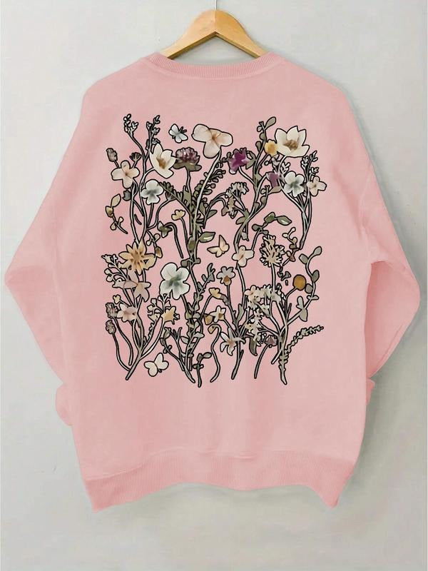 Women'WB shield Floral Print Crew Neck Sweatshirt, Casual Long Sleeve Pullover for Fall & Winter, Women'WB shield TNF for...