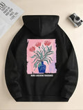 Women'WB shield Floral Print Drawstring Pocket Hoodie, Fashion Casual Hooded Sweatshirt for Daily Holiday Outdoor Wear, Women Clothing for Fall & Winter