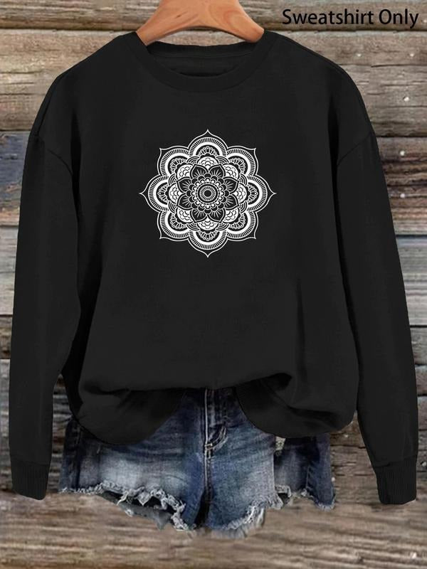 Women'WB shield Floral Print Drop Shoulder Sweatshirt, Casual Long Sleeve Round Neck Pullover for Fall & Winter, Women'WB...