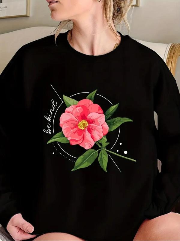 Women'WB shield Floral Print Drop Shoulder Sweatshirt, Casual Long Sleeve Round Neck Pullover for Spring & Fall, Ladies...
