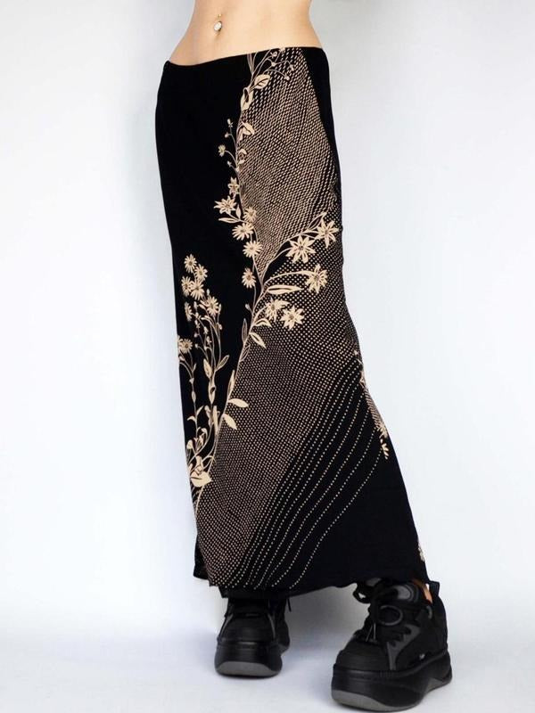 Women'WB shield Floral Print Elastic Waist Skirt, Retro Fashion Long Pencil Skirt for Daily Outdoor Wear, Ladies Bottoms...