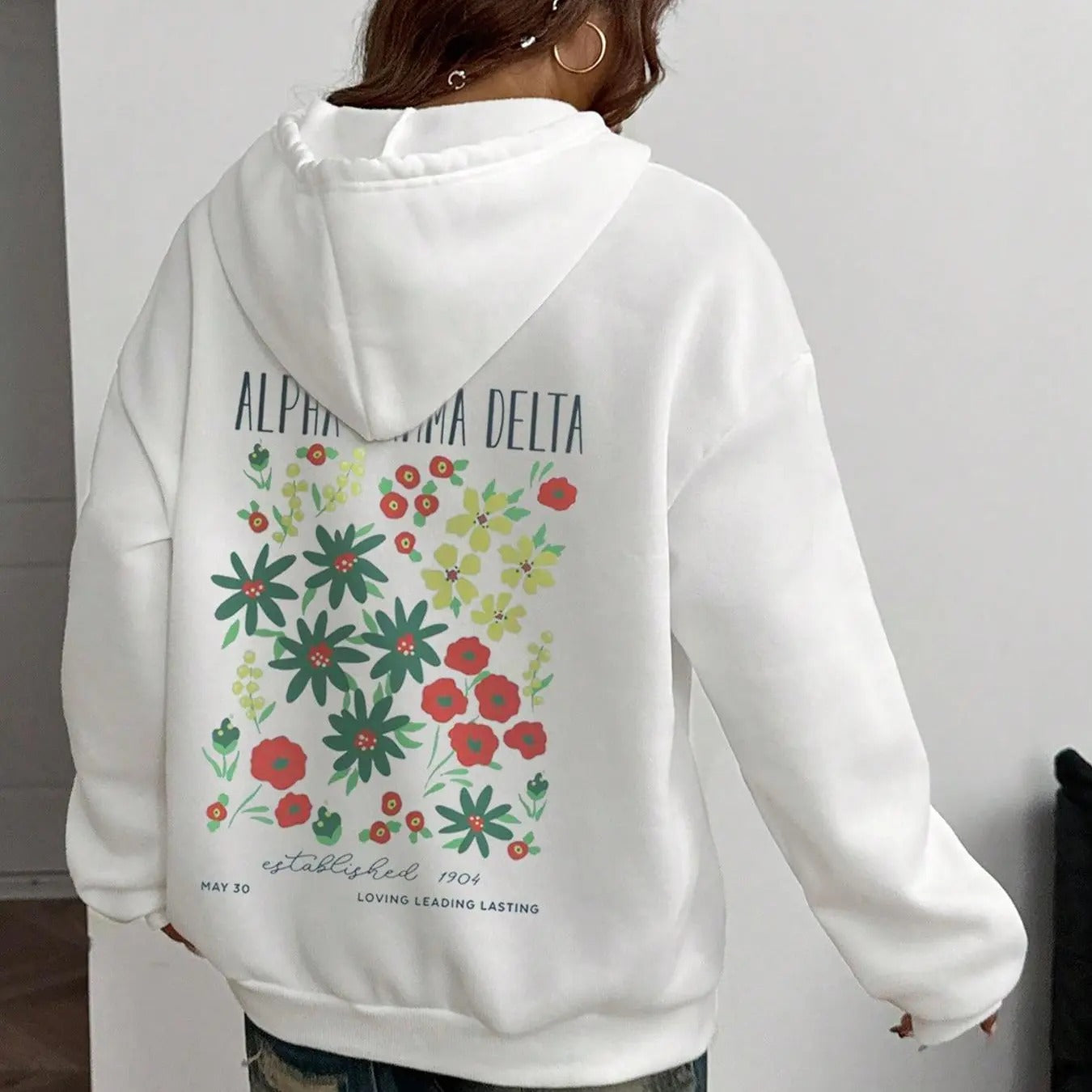 Women'WB shield Floral Print Hoodie, Fashion Casual Letter Print Hooded Sweatshirt for Daily Holiday Outdoor Wear, Women...