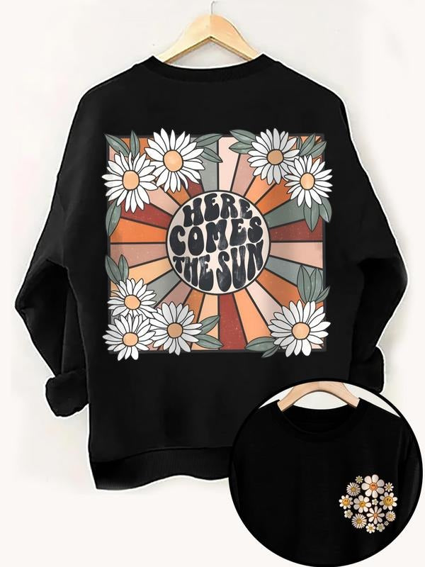 Women'WB shield Floral Print Round Neck Sweatshirt, Fashion Casual Crew Neck Pullover for Daily Holiday Outdoor Wear,...