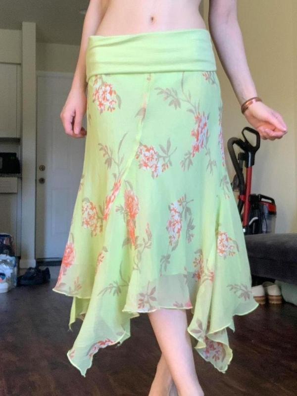 Women'WB shield Floral Print Skirt, Boho Fashion Casual Midi Skirt for Daily Holiday Vacation Wear, Ladies Bottoms for Summer