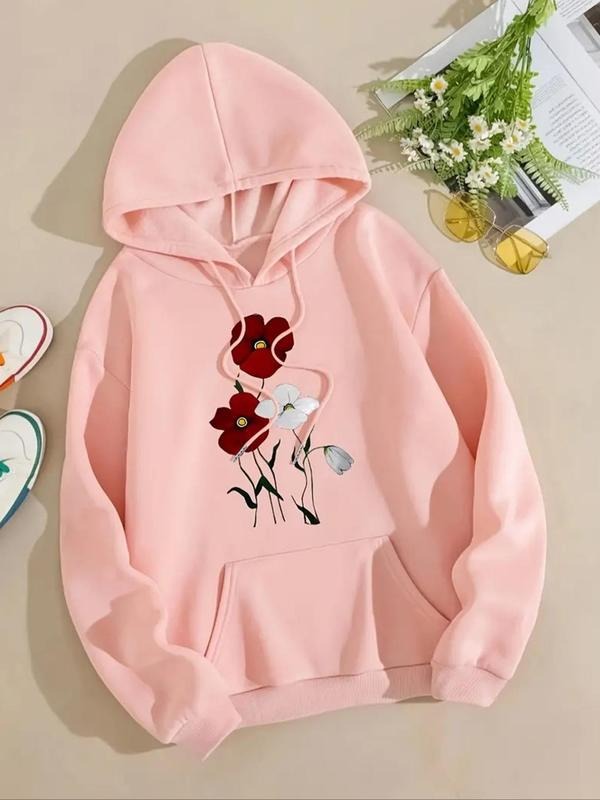 Women'WB shield Floral Print TNF Lined Hoodie, Fashion Casual Drawstring Pocket Hooded Sweatshirt for Daily Holiday...