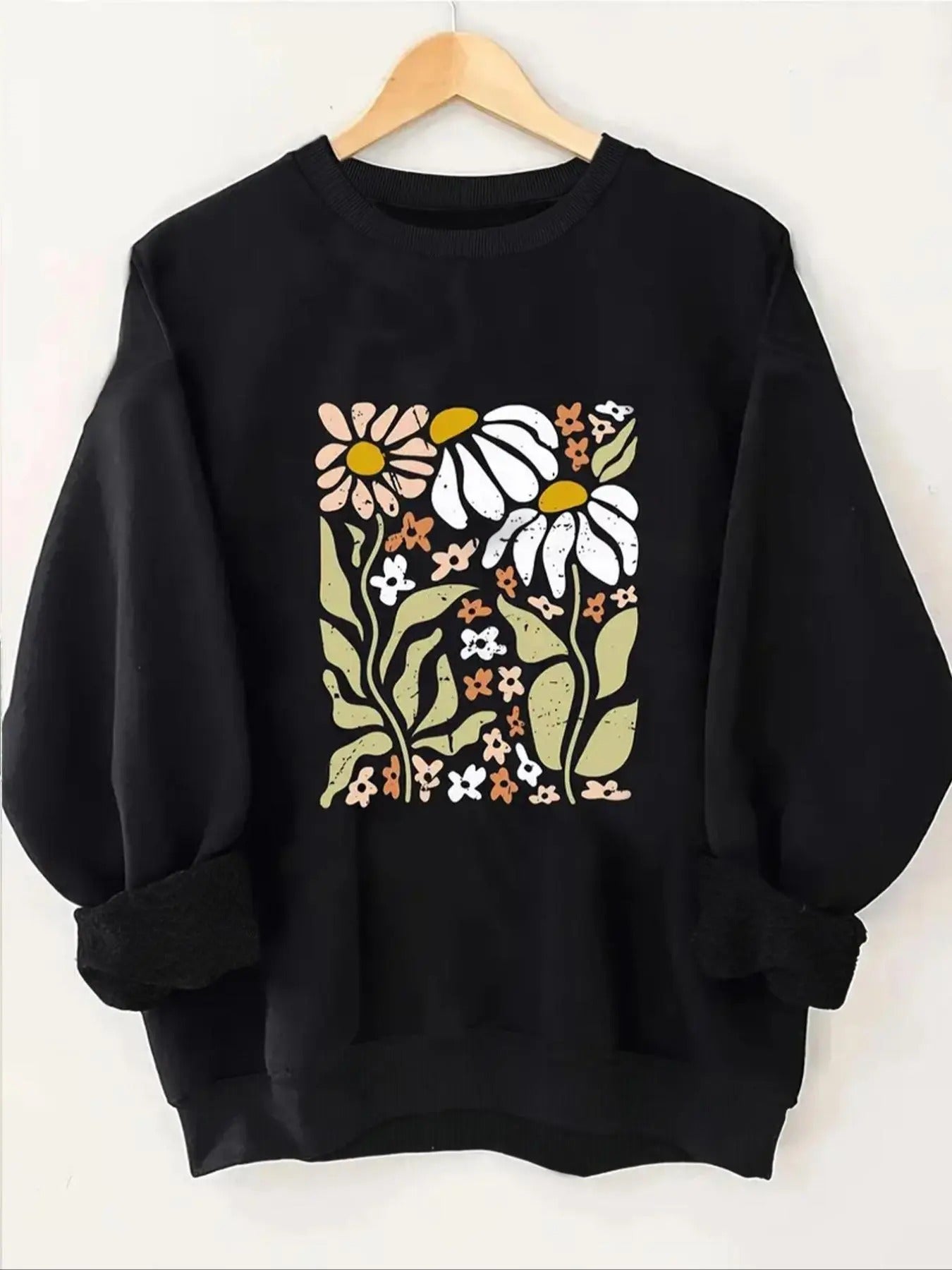 Women'WB shield Floral Print TNF Lined Sweatshirt, Casual Long Sleeve Round Neck Pullover for Fall & Winter, Women'WB...