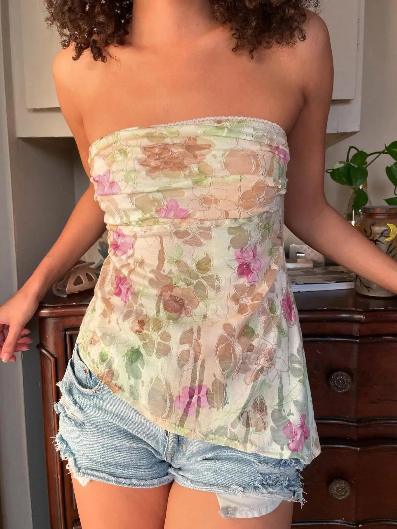 Women'WB shield Floral Print Tube Top, Boho Fashion Casual Strapless Top for Summer, Women'WB shield Clothing for Beach...