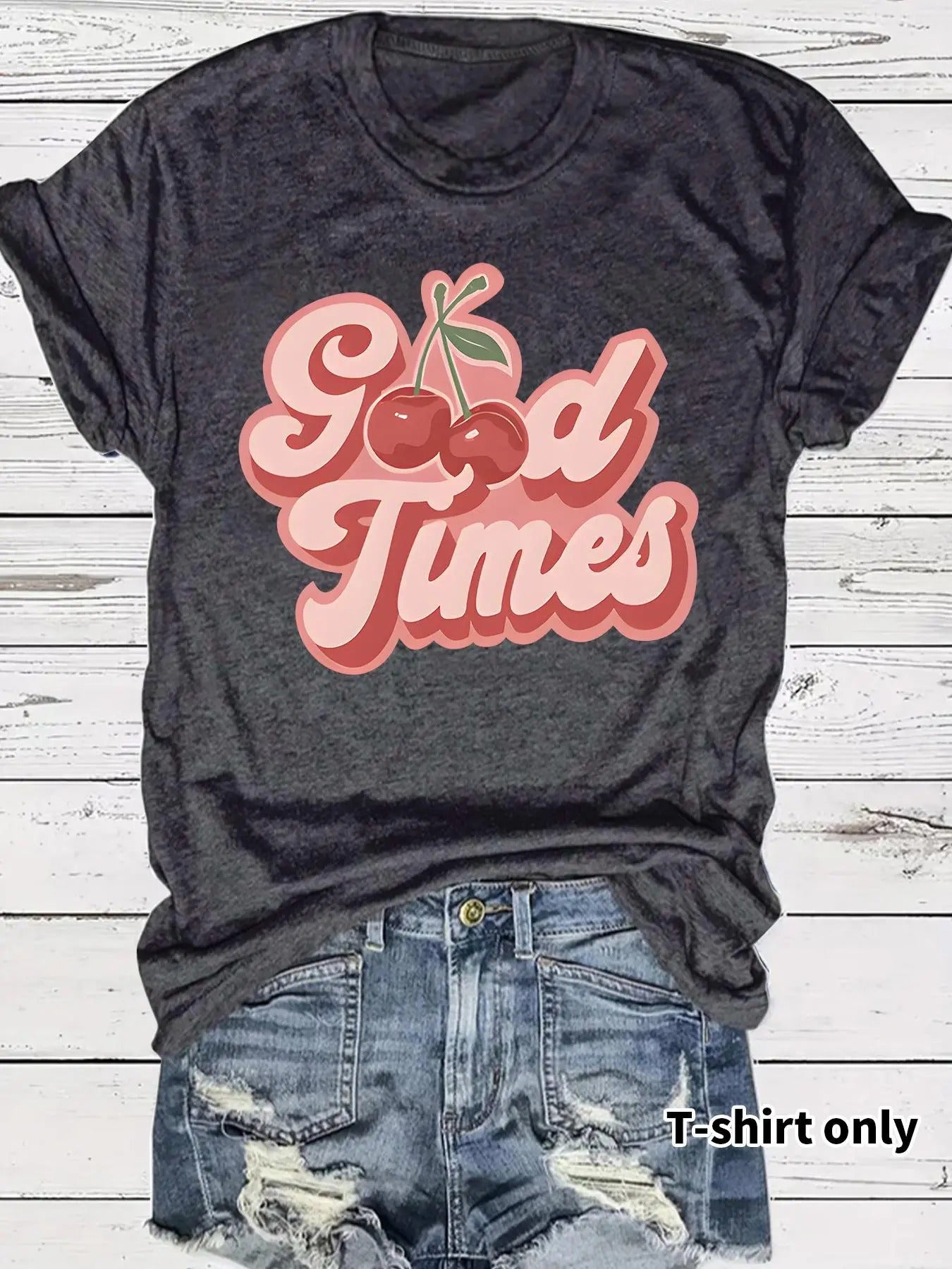 Women'WB shield Fruit & Letter Print Round Neck Tee, Casual Short Sleeve Crew Neck T-shirt for Summer, Fashion Women'WB...