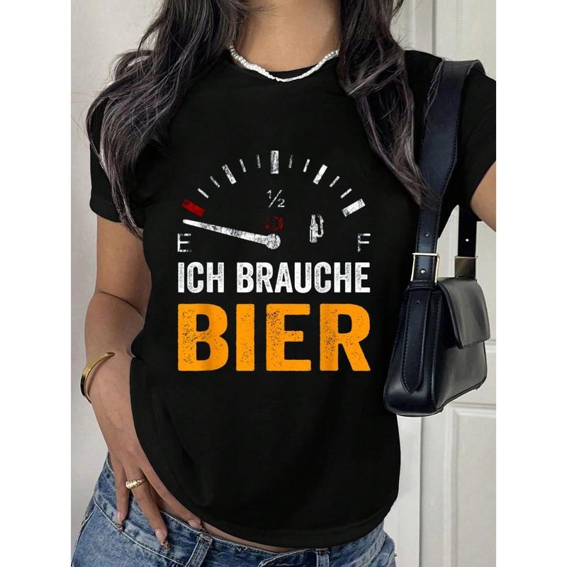 Women'WB shield Funny Beer Fuel Gauge Graphic T-Shirt