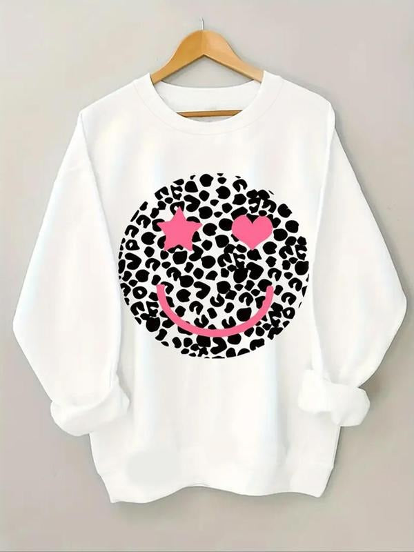 Women'WB shield Geometric Print Smile TNF Print Crew Neck Sweatshirt, Casual Long Sleeve Pullover for Fall & Winter,...