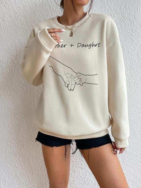 Women'WB shield Gesture Graphic Drop Shoulder Pullover, Fashion Casual Letter Print Crew Neck Sweatshirt for Daily...