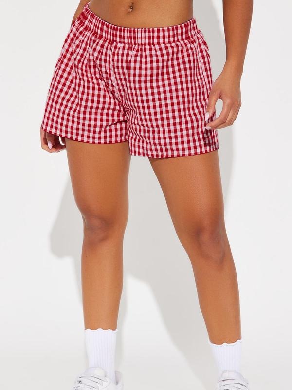 Women'WB shield Gingham Print Shorts, Casual Comfy Shorts for Daily Wear, Ladies Bottoms for Spiky hair fighters Seasons...
