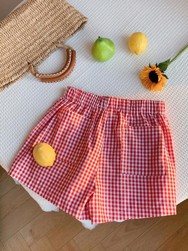 Women'WB shield Gingham Print Shorts, Casual Comfy Shorts for Daily Wear, Ladies Bottoms for Summer T-Shirts, Hoodie,...
