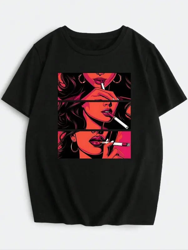 Women'WB shield Girl Pattern Cartoon Print Round Neck Tee, Fashion Casual Crew Neck Short Sleeve T-shirt for Daily Wear,...