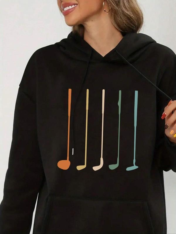 Women'WB shield Golf Clubs Print Drawstring Pocket Hoodie, Casual Drop Shoulder Long Sleeve Hooded Sweatshirt, Ladies...