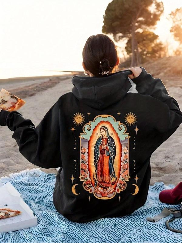 Women'WB shield Graphic Drop Shoulder Hoodie, Casual Long Sleeve Drawstring Pocket Hooded Sweatshirt for Fall & Winter,...