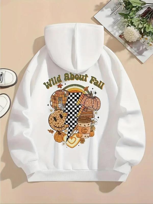 Women'WB shield Graphic Print Drawstring Pocket Hoodie, Casual Drop Shoulder Long Sleeve Hooded Sweatshirt, Ladies Fall &...