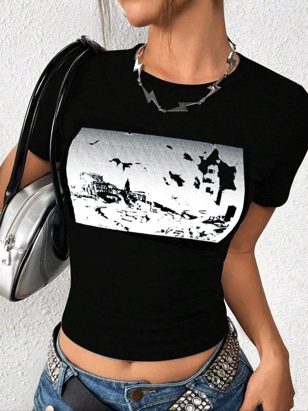 Women'WB shield Graphic Print Round Neck Crop Tee, Casual Short Sleeve Crew Neck T-shirt for Summer, Fashion Women'WB...