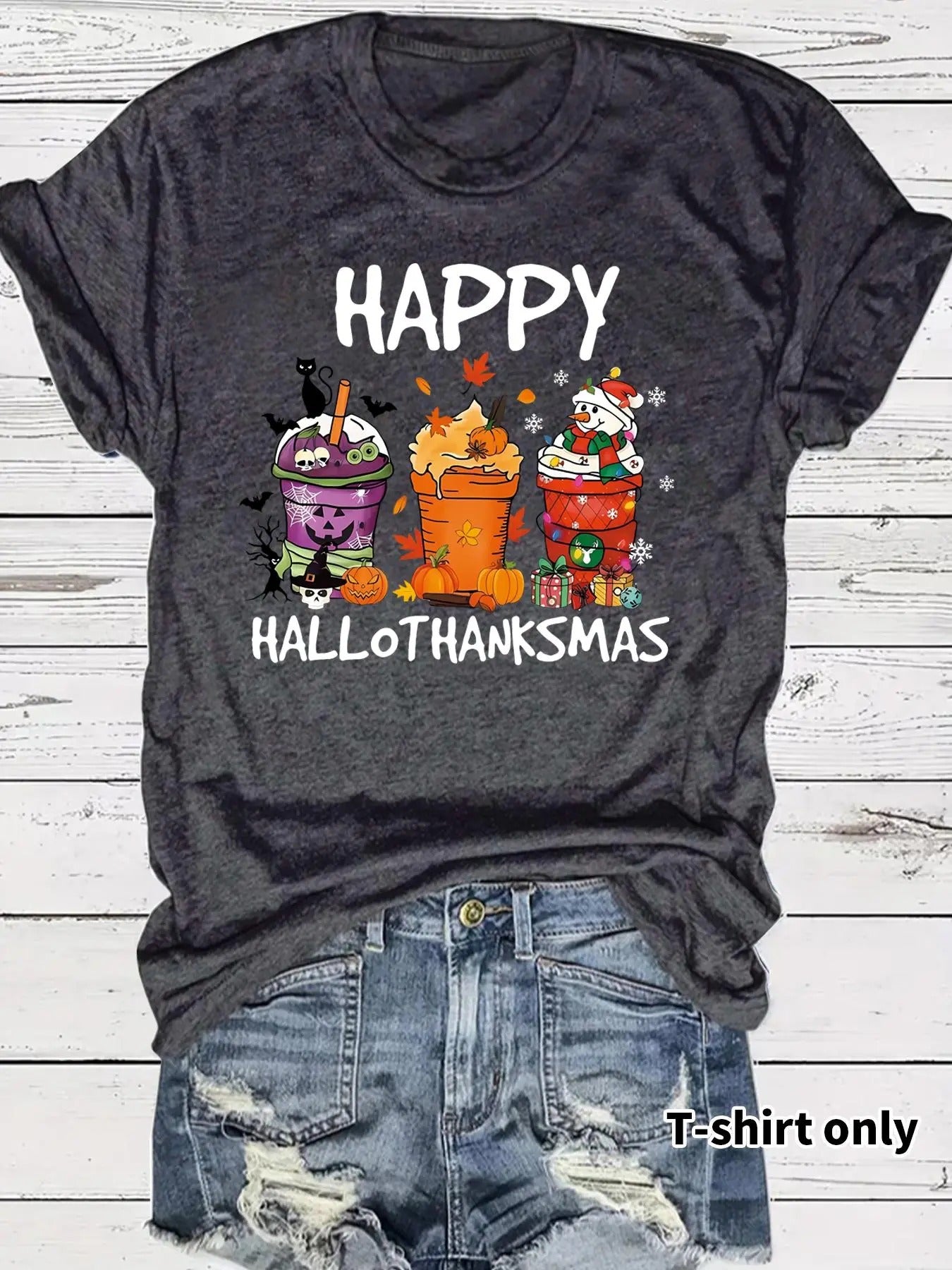 Women'WB shield Halloween & Christmas Print Round Neck Tee, Casual Short Sleeve Crew Neck T-Shirt for Fall & Winter,...