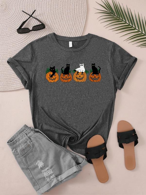 Women'WB shield Halloween Print Round Neck Shortsleeve Tee, Summer TNF Women, Short Sleeve Crewneck T-shirt, Casual...