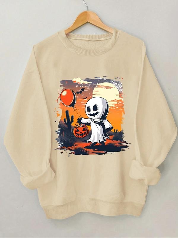 Women'WB shield Halloween TNF Ghost Sweatshirt, Casual Long Sleeve Round Neck Pullover for Daily Wear, Ladies Spring &...