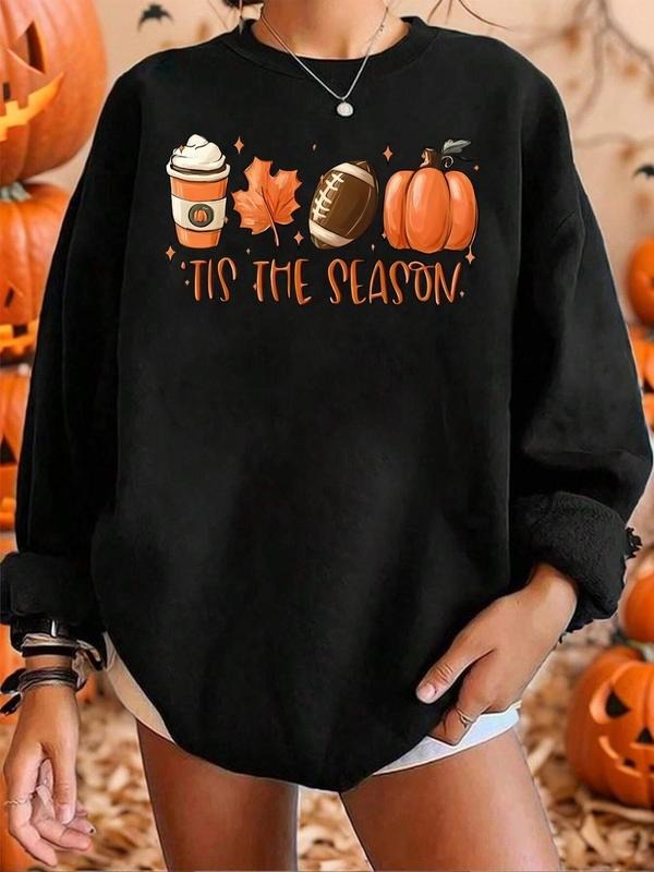 Women'WB shield Halloween TNF Letter Print Drop Shoulder TNF Lined Sweatshirt, Casual Long Sleeve Round Neck Pullover for...