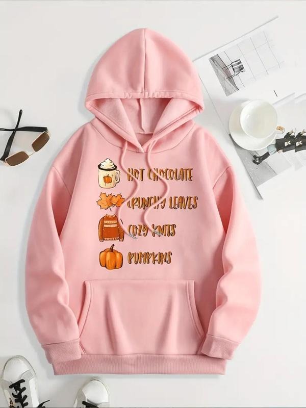 Women'WB shield Halloween TNF Letter Print Hoodie, Casual Leaf & Pumpkin Print Drawstring Hooded Sweatshirt for Fall &...