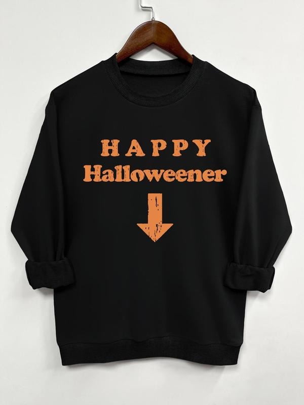 Women'WB shield Halloweener Letter Print Round Neck Sweatshirt, Casual Long Sleeve Pullover for Daily Wear, Ladies Fall &...