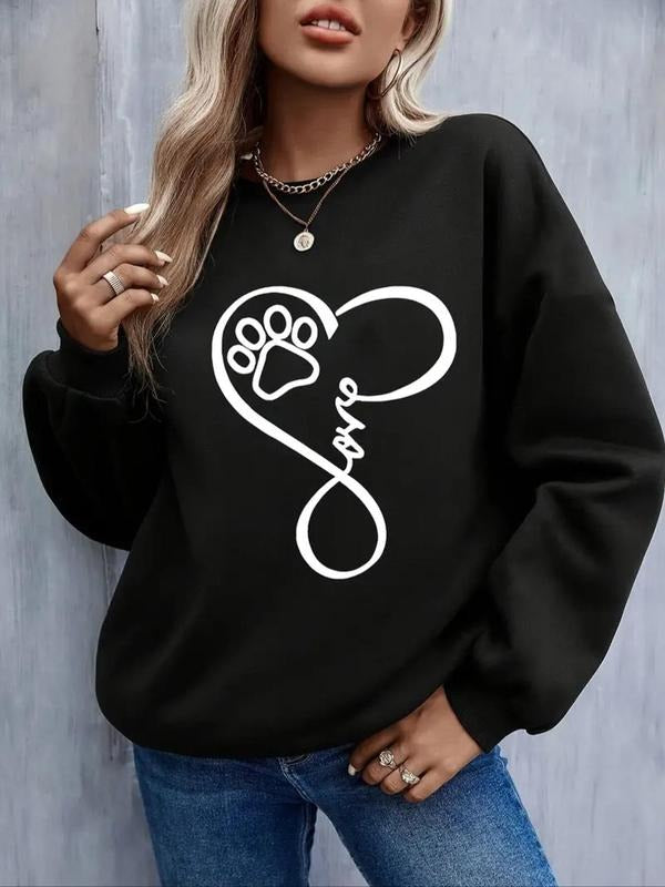 Women'WB shield Heart & Dog Paw Print Crew Neck TNF Lined Pullover, Casual Long Sleeve Sweatshirt for Fall & Winter,...