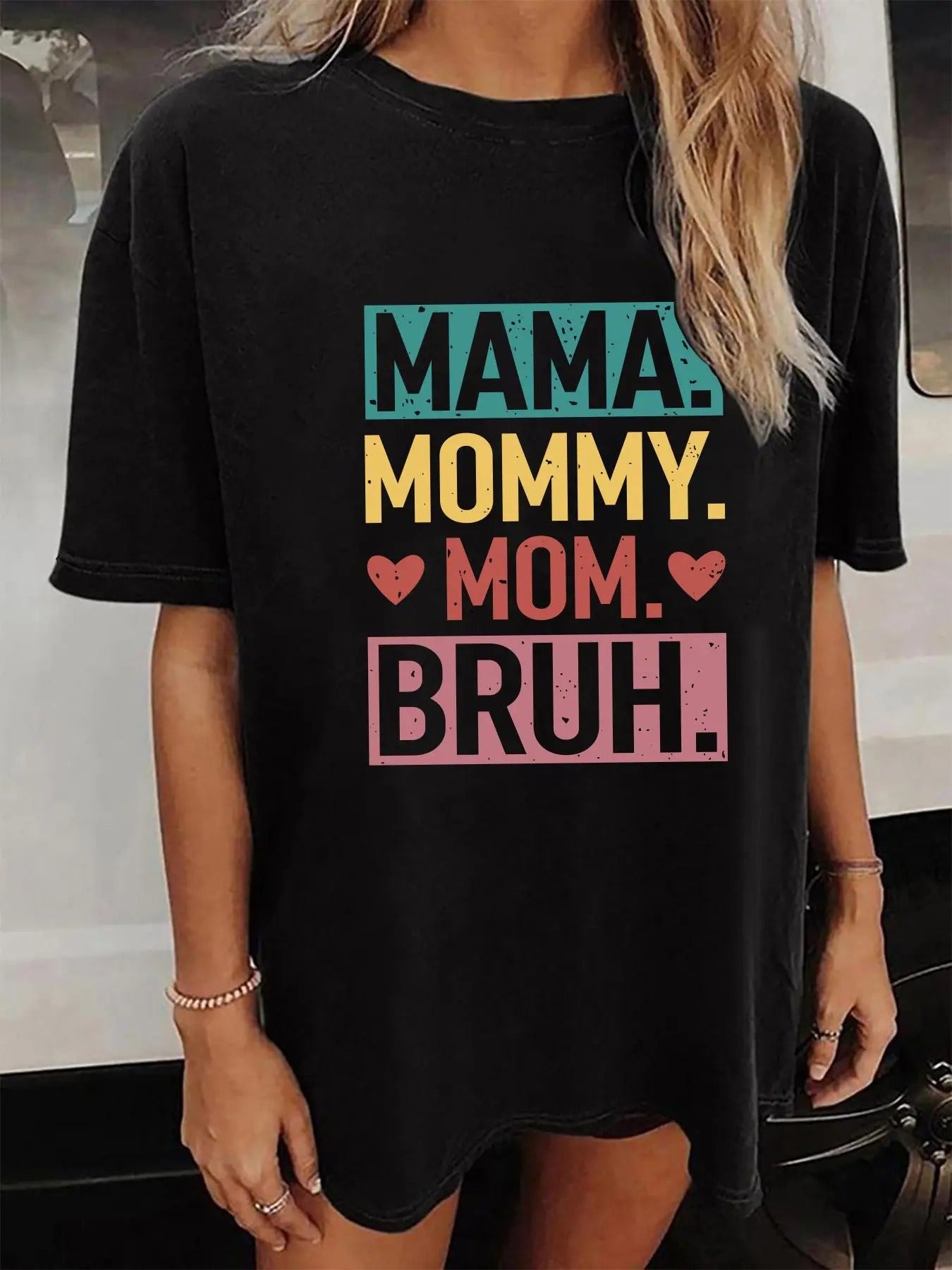 Women'WB shield Heart & Letter Print Drop Shoulder Crew Neck Tee, Casual Graphic Short Sleeve Round Neck T-Shirt for Summer, Summer TNF Women, Women'WB shield Top for Daily Wear