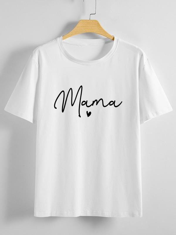 Women'WB shield Heart & Letter Print Drop Shoulder Crewneck Tee, Summer TNF Women, Casual Half Sleeve Round Neck T-shirt for Summer, Women'WB shield Top for Daily Wear, Comfort Lady Tshirt