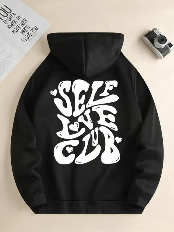 Women'WB shield Heart & Letter Print Drop Shoulder Hoodie, Fashion Casual Drawstring Pocket Hooded Sweatshirt for Daily...