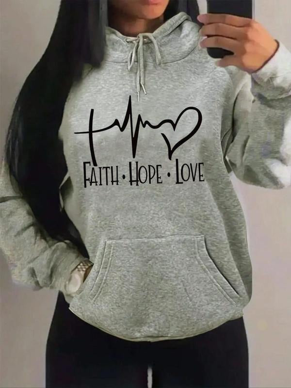 Women'WB shield Heart & Letter Print Drop Shoulder Long Sleeve Hoodie, Fashion Drawstring Pocket Hooded Sweatshirt, Women...