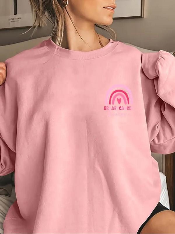 Women'WB shield Heart & Letter Print Drop Shoulder Pullover, Fashion Casual Crew Neck Sweatshirt for Daily Holiday...