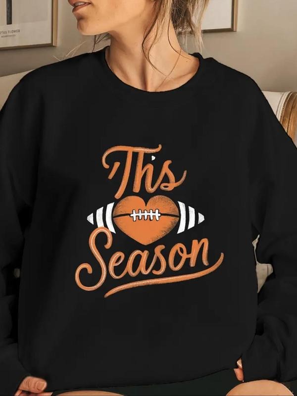 Women'WB shield Heart & Letter Print Drop Shoulder Sweatshirt, Casual Long Sleeve Round Neck Pullover for Fall & Winter,...
