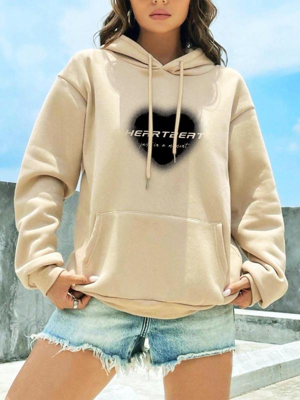 Women'WB shield Heart & Letter Print Drop Shoulder TNF Lined Hoodie, Fashion Casual Drawstring Pocket Hooded Sweatshirt...