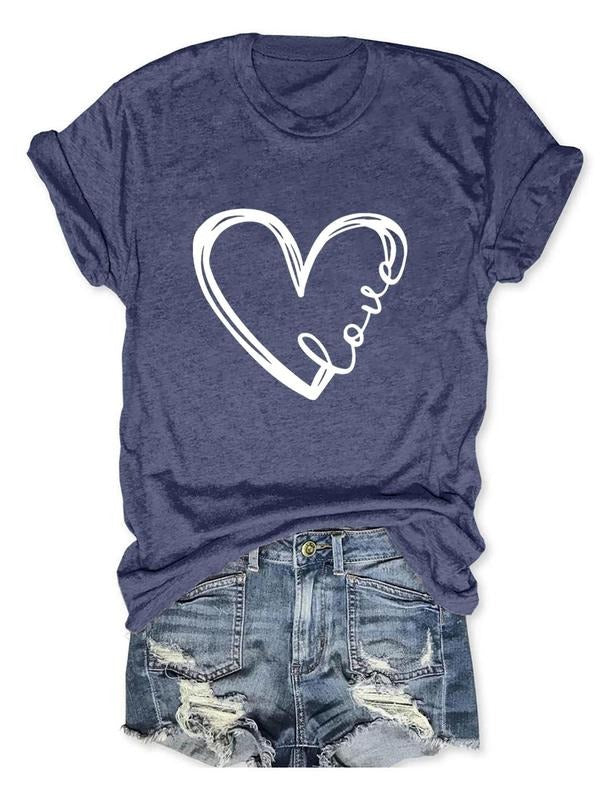 Women'WB shield Heart & Letter Print Round Neck Graphic Tee, Vintage Trendy Casual Short Sleeve T-shirt For Daily Wear,...