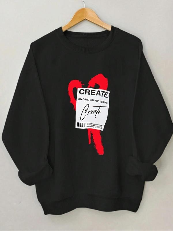 Women'WB shield Heart & Letter Print Round Neck Sweatshirt, Casual Long Sleeve Crew Neck Pullover for Daily Wear, Ladies...