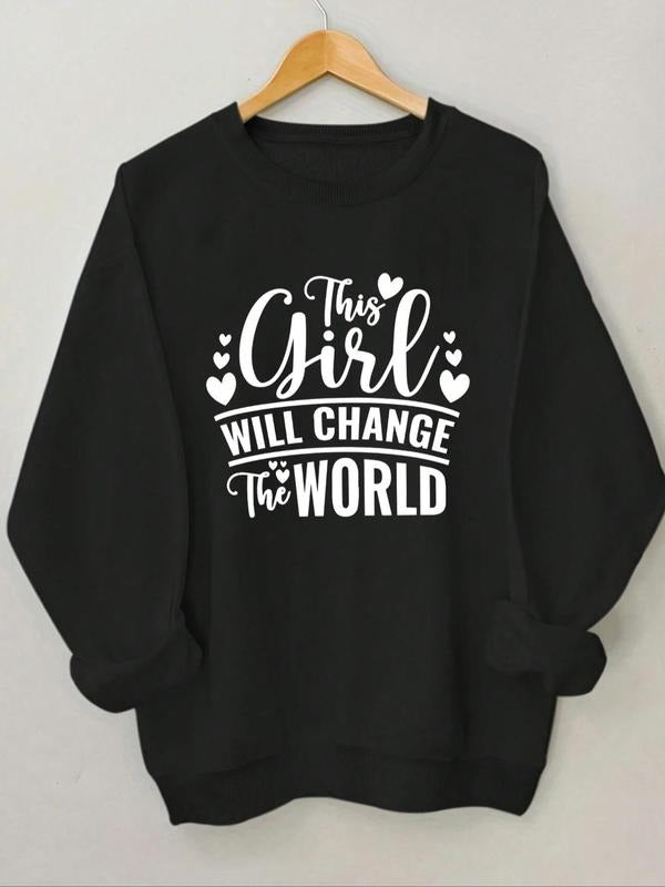 Women'WB shield Heart & Letter Print Round Neck Sweatshirt, Casual Long Sleeve Crew Neck Pullover for Spring & Fall,...